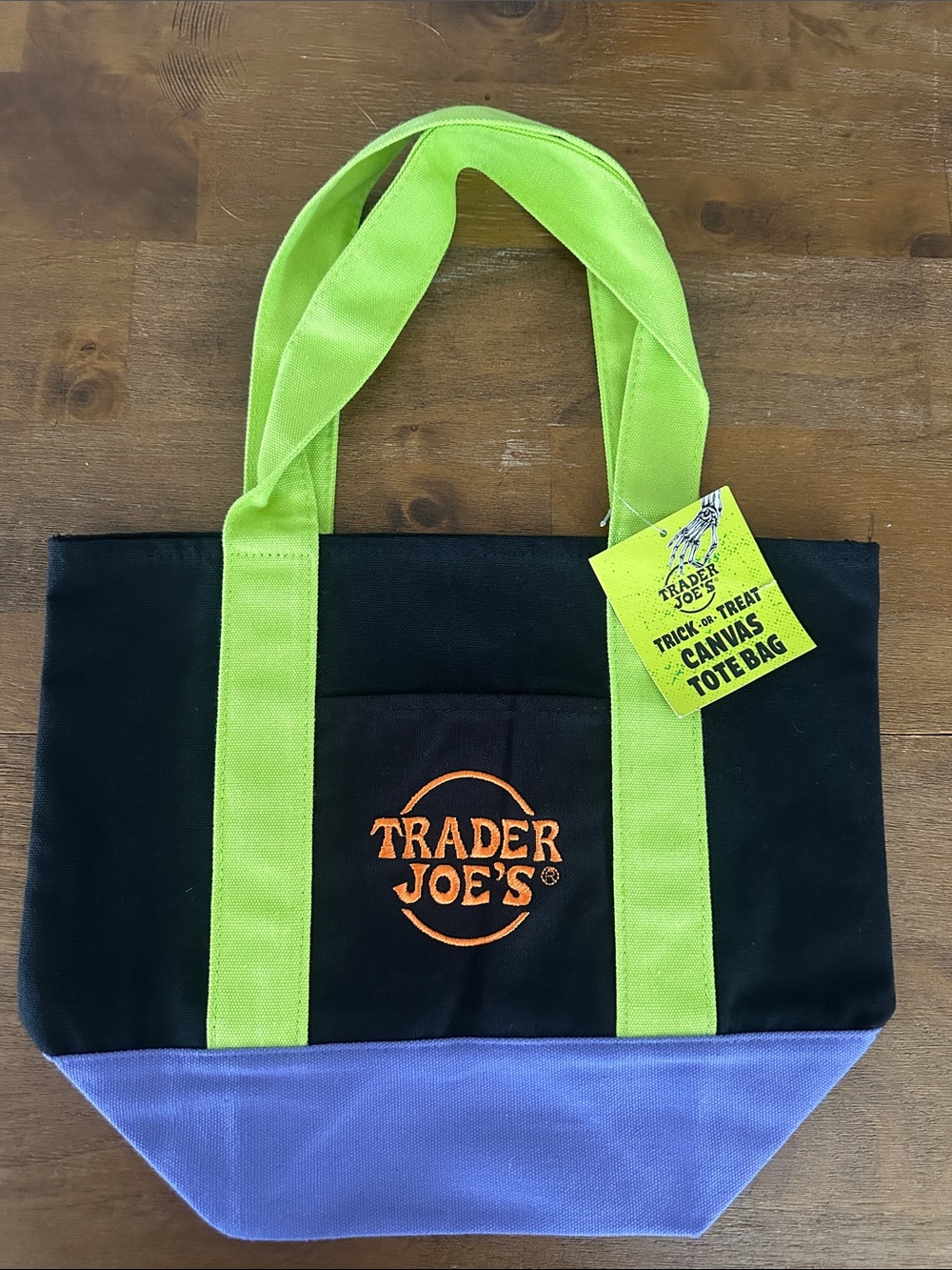 Black & Lime Canvas Tote Bag with Lavender Base